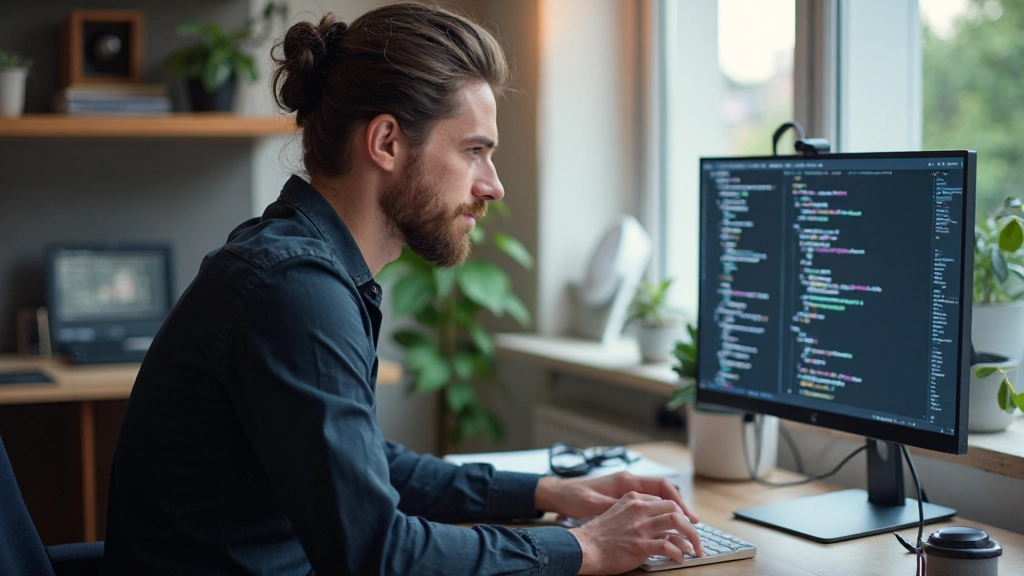Persoon aan het werken met code editor, CSS en HTML zichtbaar op scherm