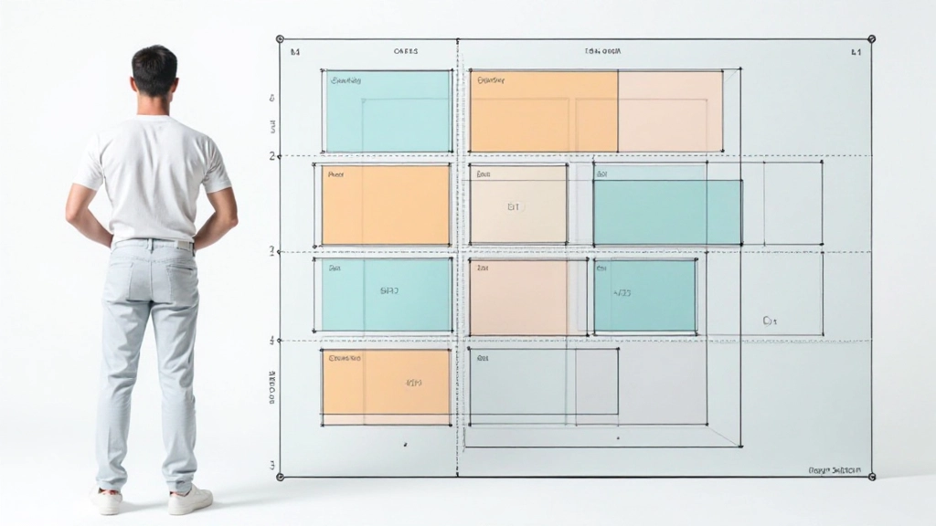 Visualisatie van CSS Grid met verschillende gekleurde items op verschillende posities